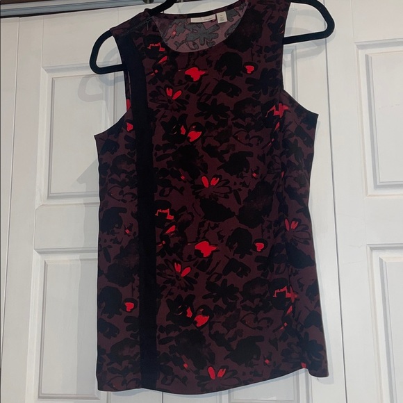Halogen Tops - Halogen Burgundy Floral Top with Black and Red Details